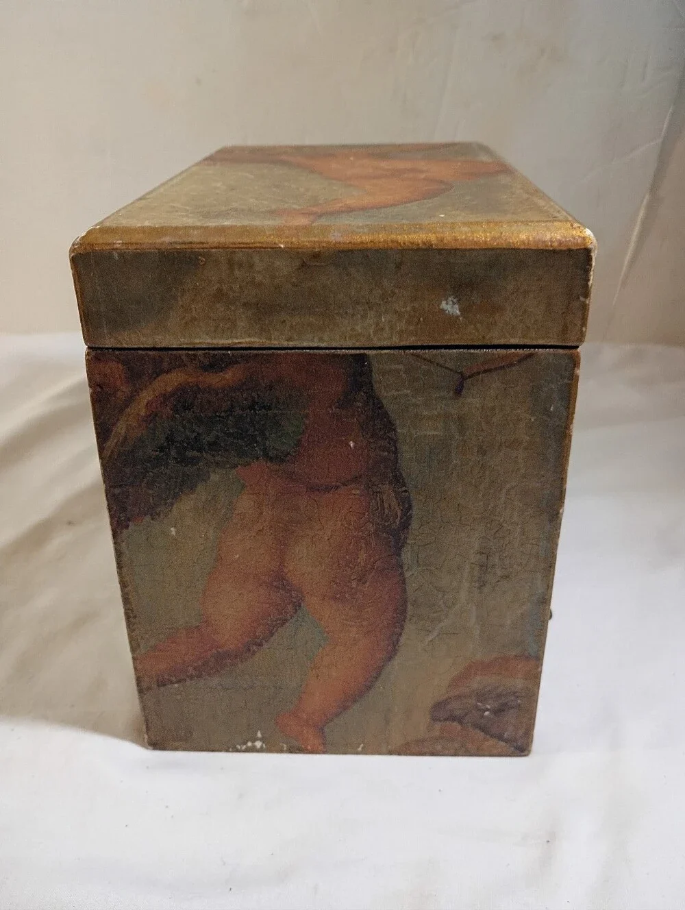 Mid Century Cherub Wooden Jewelry Chest Trinket Box Hollywood Regency Chic